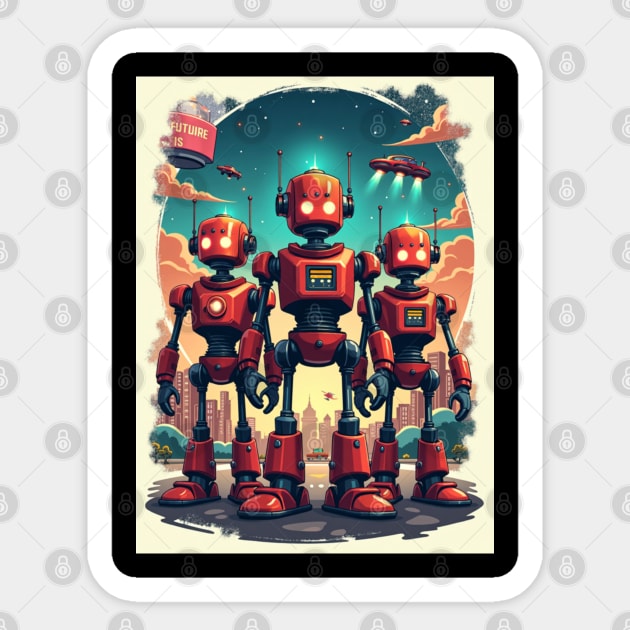 Retro Robot Revival: Vintage Visions of the Future Sticker by Steve